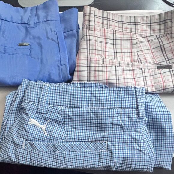 Men’s Golf Shorts Bundle W34 – Puma Plaid + Greg Norman Blue – Summer Casual Lot - Picture 1 of 5